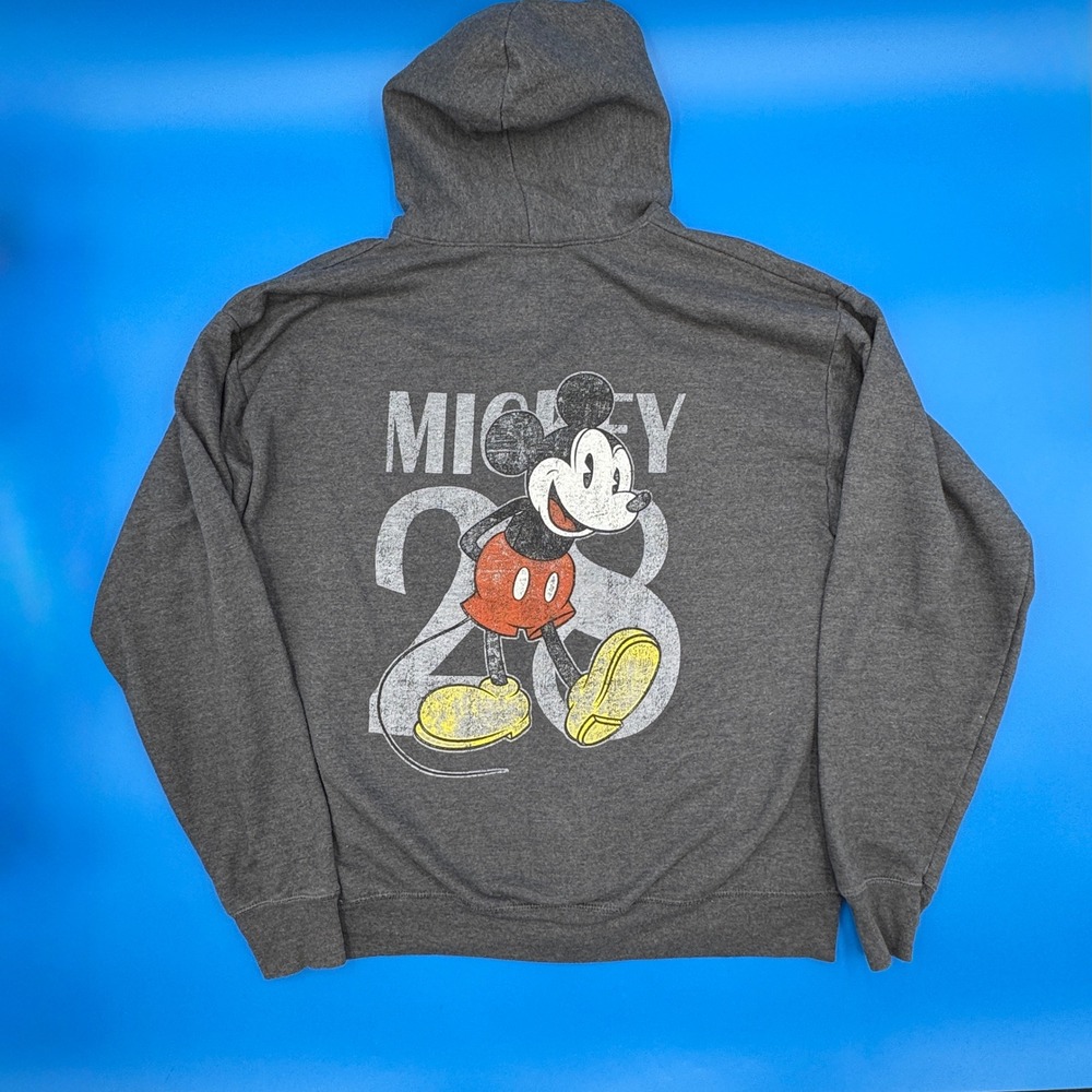 Disney Parks Original Mickey Mouse 1928 Graphic‎ Zip Up Hoodie Gray Men's Large